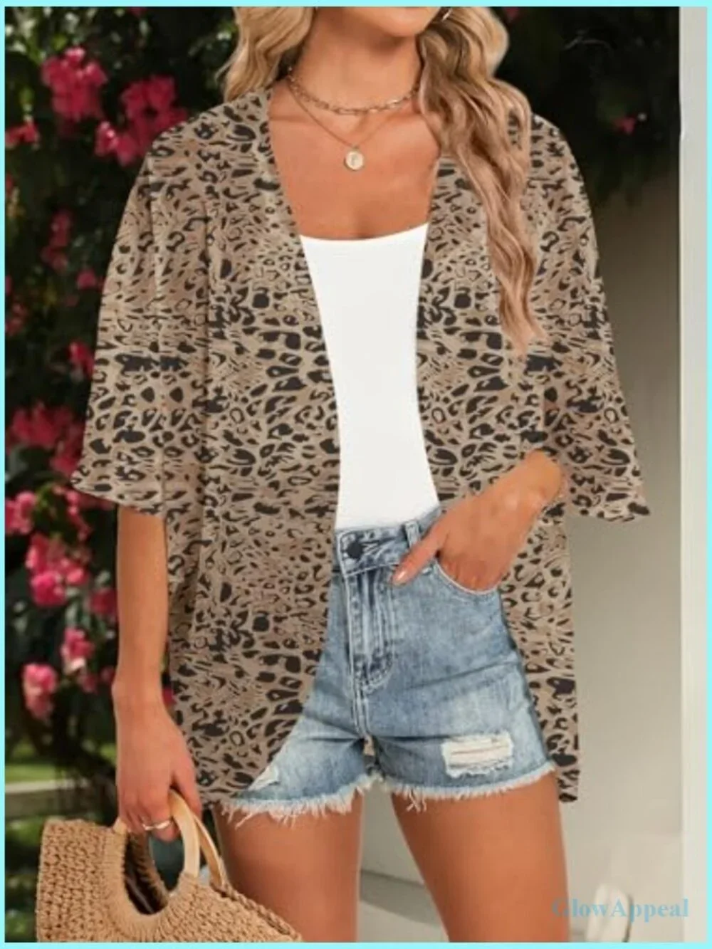 Floral Puff Sleeve Kimono Cardigan Loose Swim Coverup